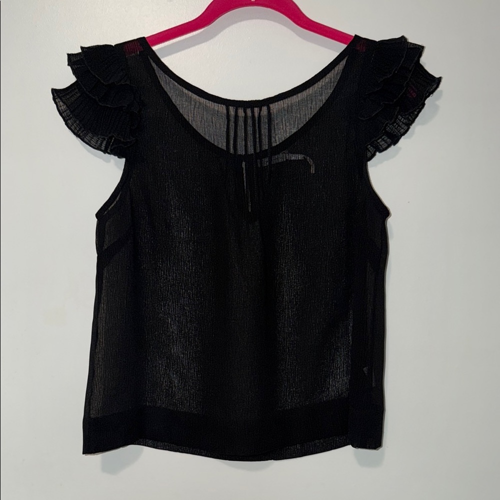 Sheer Black Ruffle Sleeve Top by Kimchi Blue